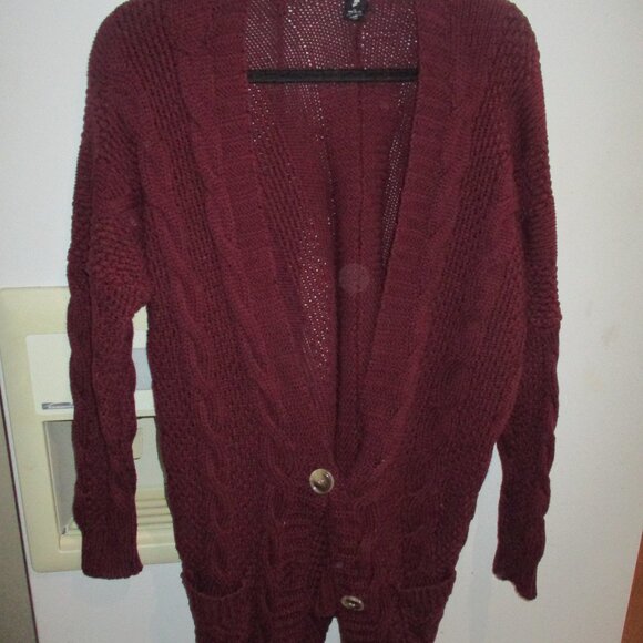 Agnes & Dora Sweaters - Agnes & Dora Womens wine burgandy long Boyfriend Cardigan Cable Knit L cotton